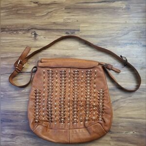 Marta Ponti Leather Handbag, Purse, Braided, Woven, Beaded, Brown, Stylish, Boho